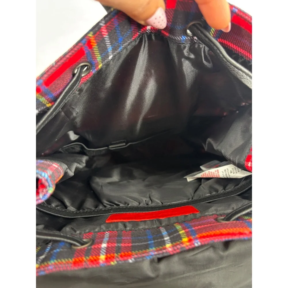 Disney Backpack Unisex OS Red Cruella de Vil Tartan Plaid‎ Punk Patch Rucksack